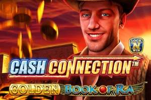 Titelmotiv Cash Connection Golden Book of Ra mit Abenteurer und goldenen Münzen
